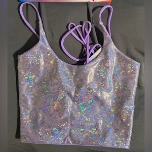 Lavender Sequin Lace-Up Tank Top